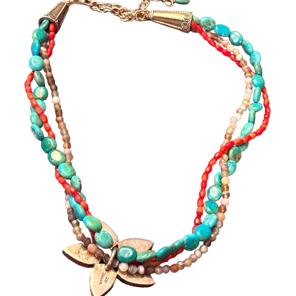 Barse sterling silver 925 multi strand gemstone flower southwestern  necklace - Picture 5 of 8
